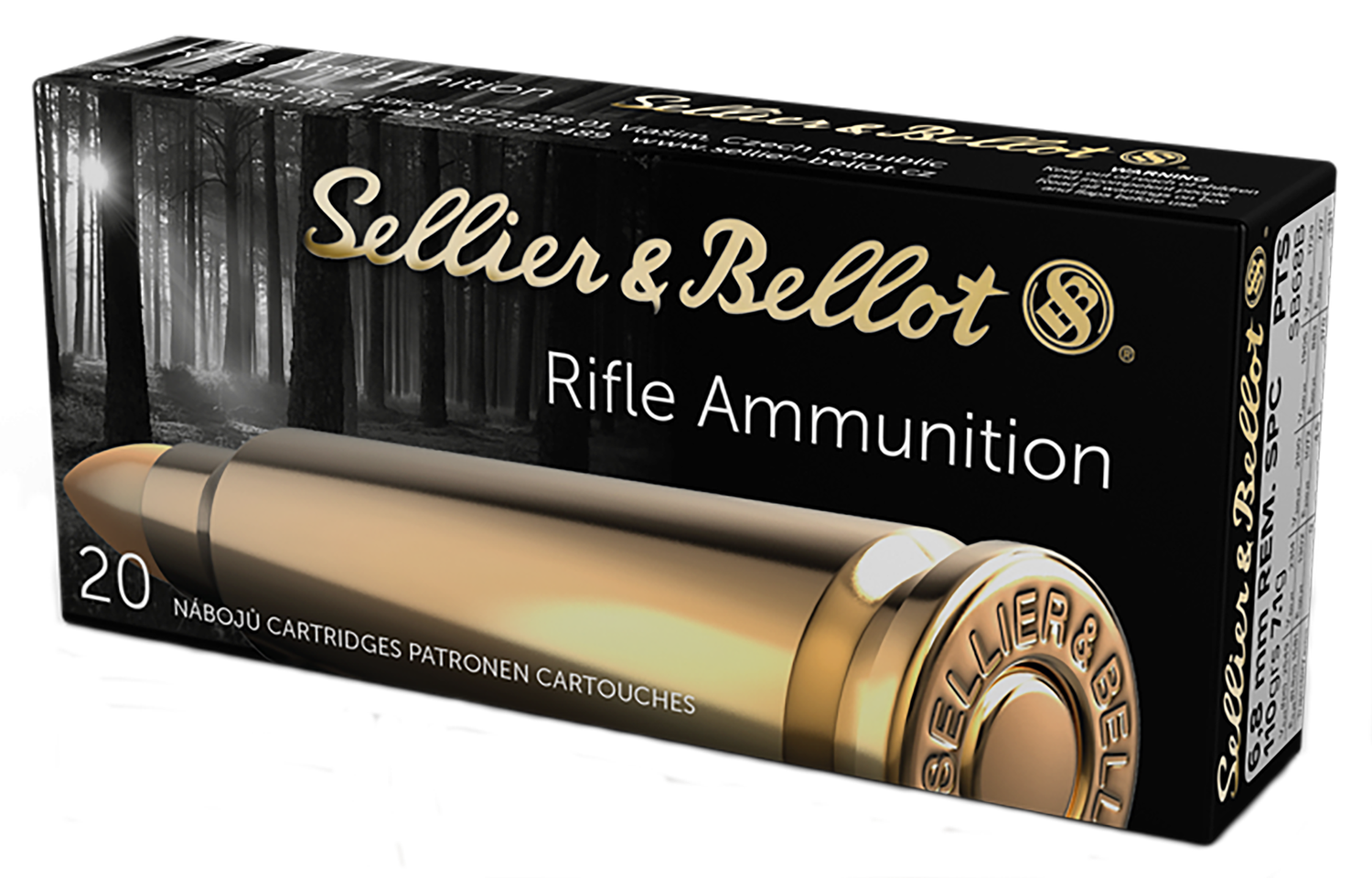 Sellier & Bellot Rifle Ammunition SB68B, 6.8MM Remington, Plastic Tip Special, 110 GR, 2550 fps, 20 Rd/bx