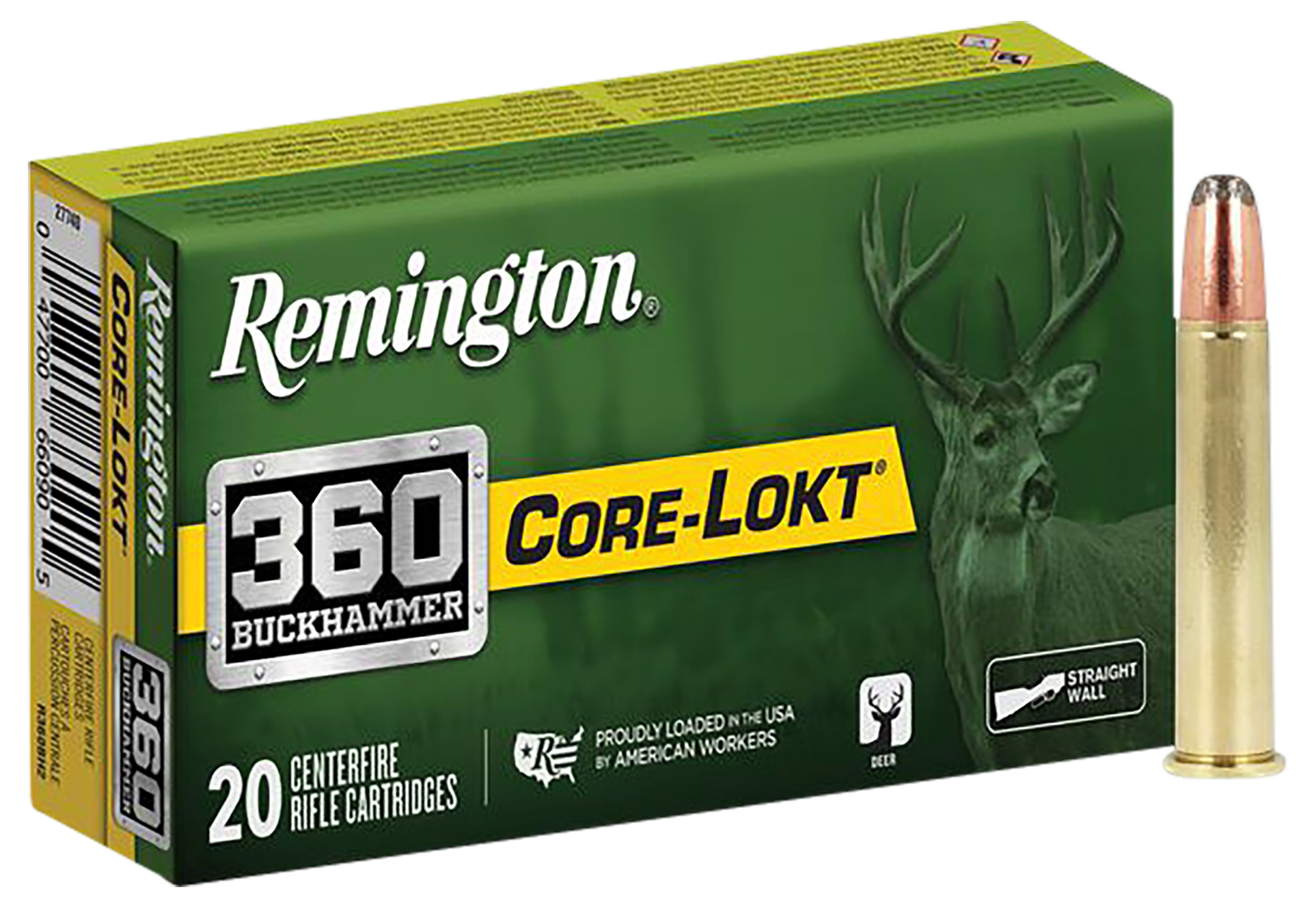 Remington Core-Lokt Rifle Ammunition R27742, 360 Buckhammer, Soft Point Core Lokt, 180 gr, 2400 fps, 20 Rd/Bx