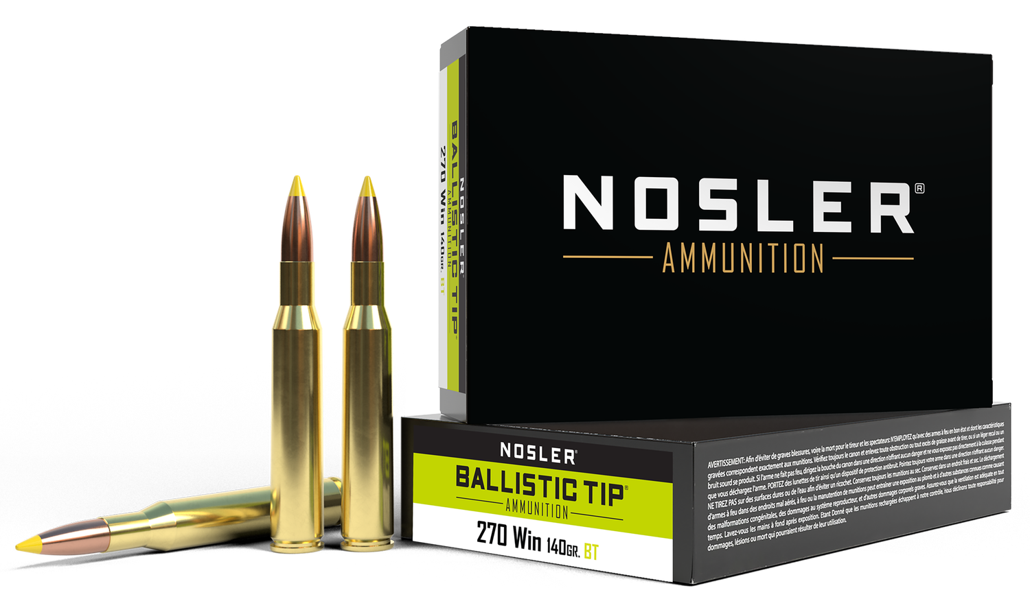 Nosler Ballistic Tip Rifle Ammunition 40055, 270 Winchester, Ballistic Tip, 140 GR, 2900 fps, 20 Rd/Bx