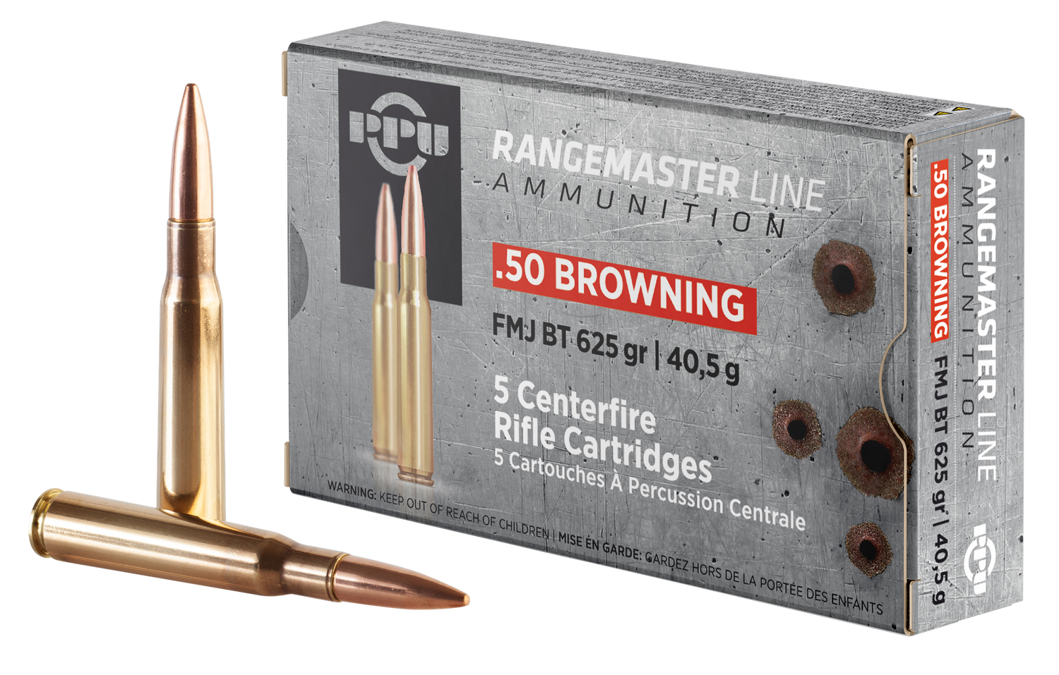 Prvi Partizan Rifle Ammunition PPRM50, 50 BMG, Full Metal Jacket, 625 gr, 2940 fps, 5 Rd/Bx