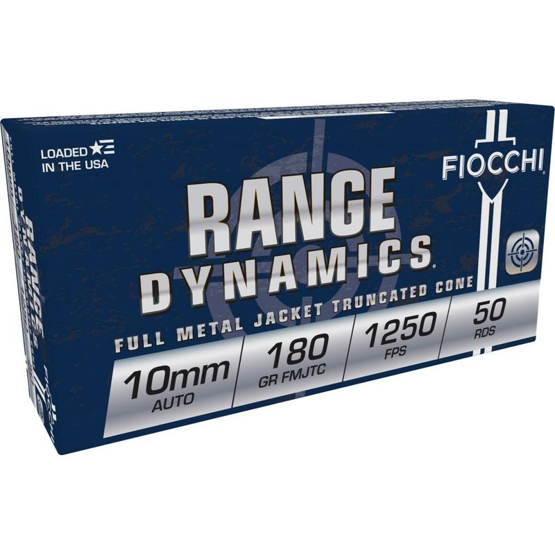 Fiocchi Shooting Dynamics Pistol Ammunition 10AP, 10mm, Full Metal Jacket (FMJ), 180 GR, 1250 fps, 50 Rd/bx