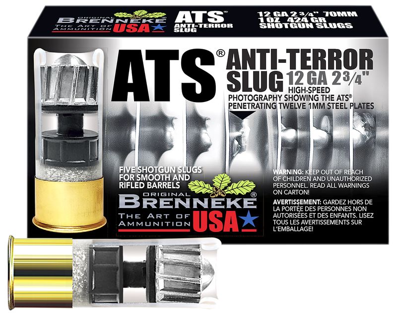 Brenneke Anti Terror Shotshells SL122ATS, 12 Gauge, 2-3/4", 1 oz, 1680 fps Lead Slug, 5 Rds/bx