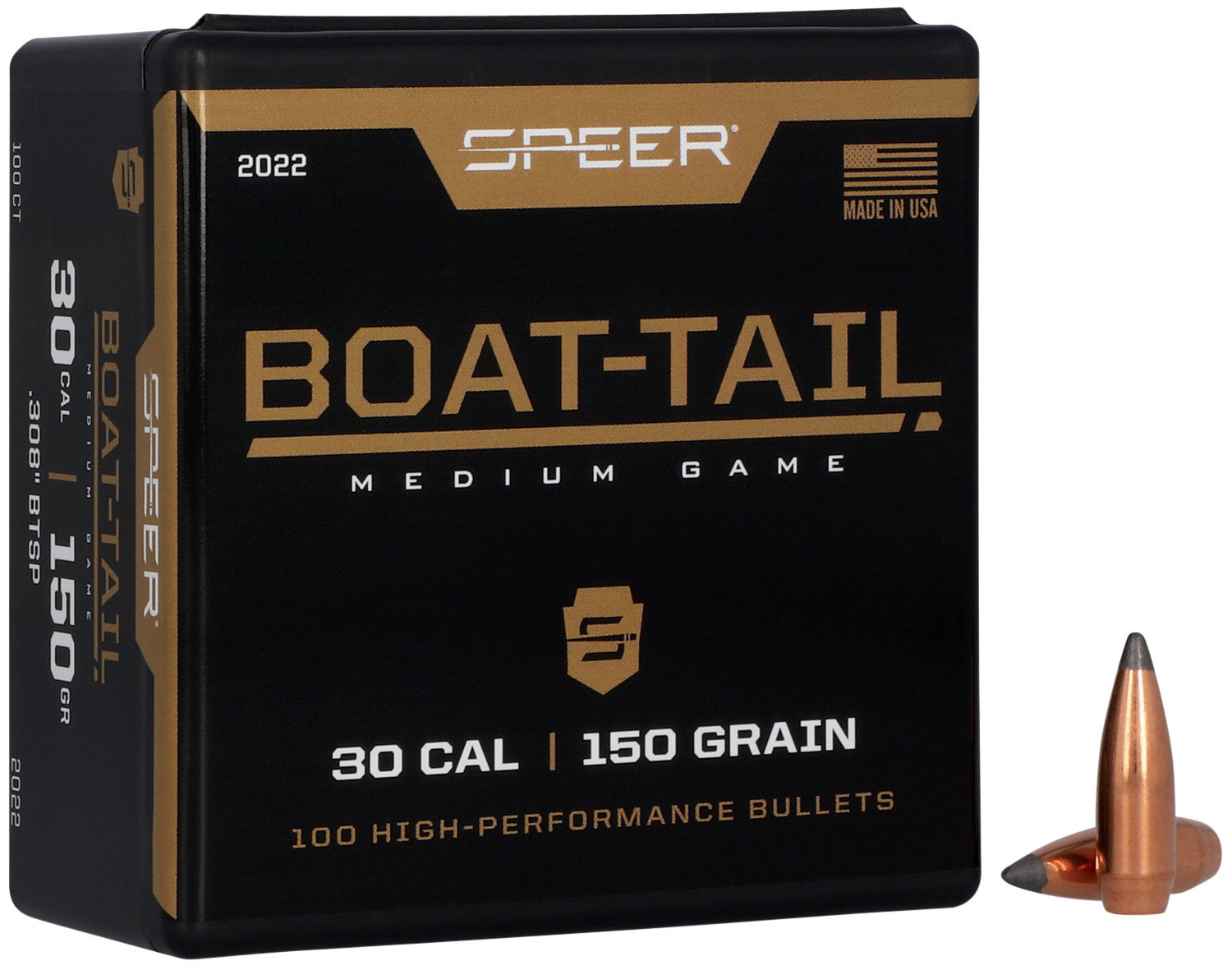 Speer 30 Caliber 150 Grain Spitzer/Boat Tail 100/Box (2022), Not Loaded