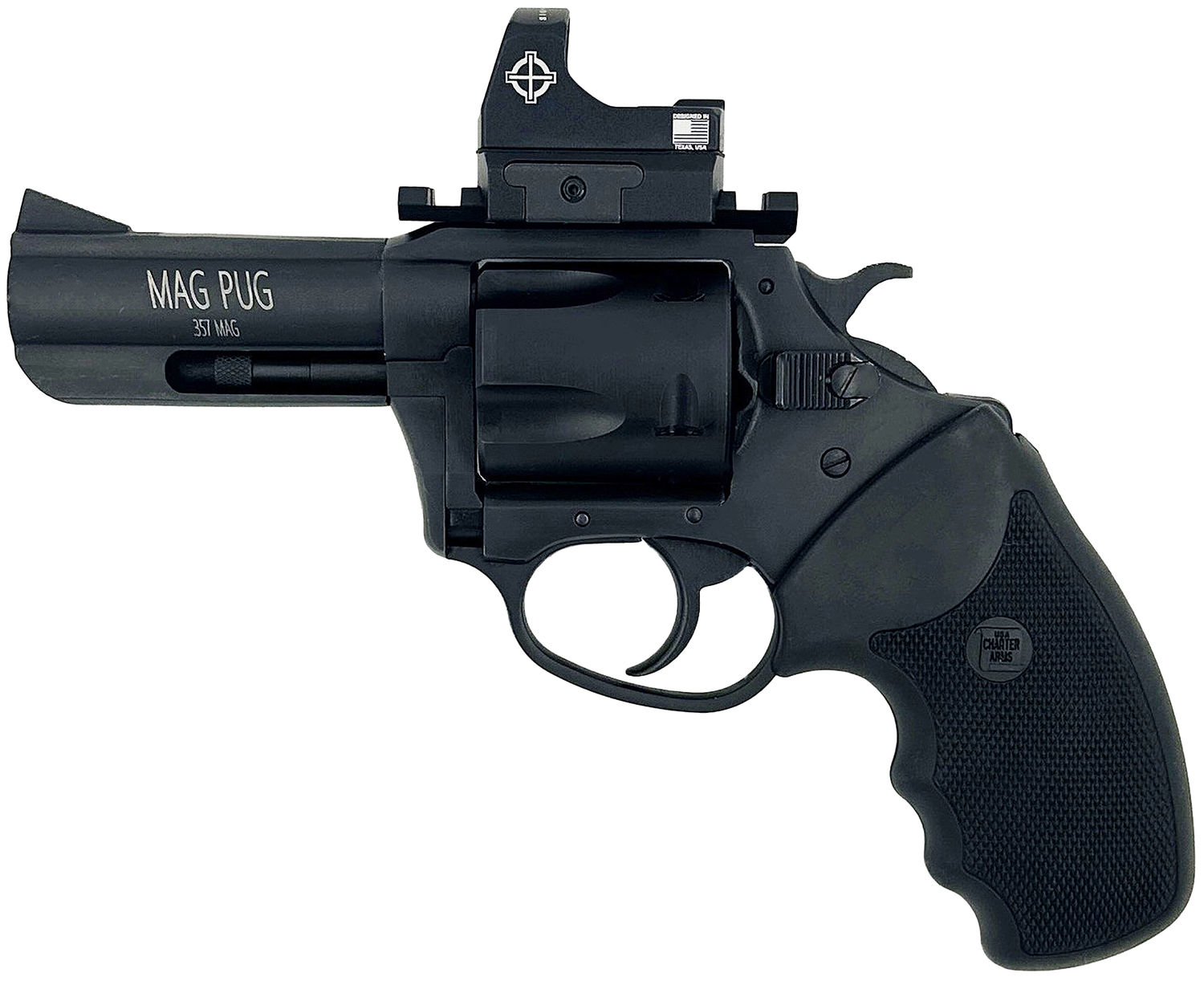 Charter Arms Mag Pug Revolver 13535, 357 Mag, 3", Black Rubber Grips, Black Finish, 5 Rds