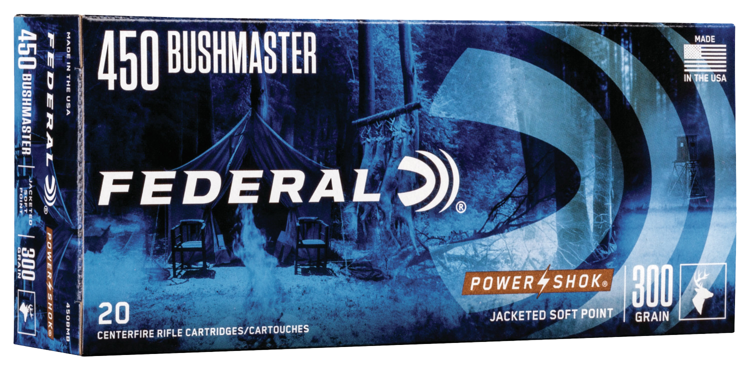 Federal Power-Shok Rifle Ammunition 450BMB, 450 Bushmaster, Soft Point, 300 GR, 1900 fps, 20 Rd/bx