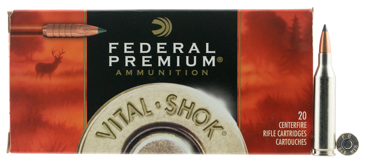 Federal Premium Vital-Shok Rifle Ammunition P243TC1, 243 Winchester, Trophy Copper, 85 GR, 3200 fps, 20 Rd/bx