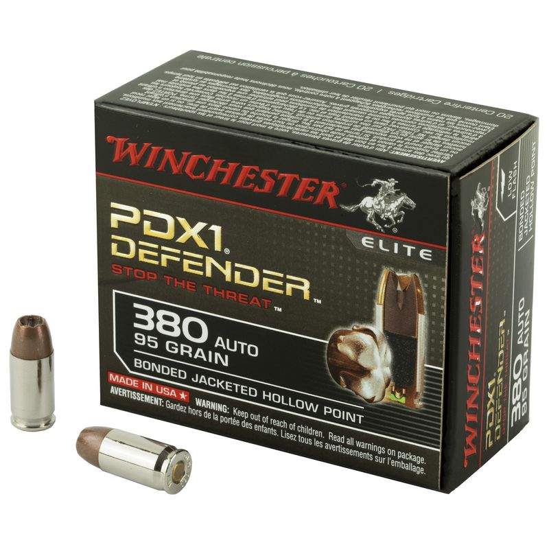 Winchester Supreme Elite Pistol Ammunition S380PDB, 380 ACP, Bonded PDX1, 95 GR, 1000 fps, 20 Rd/bx