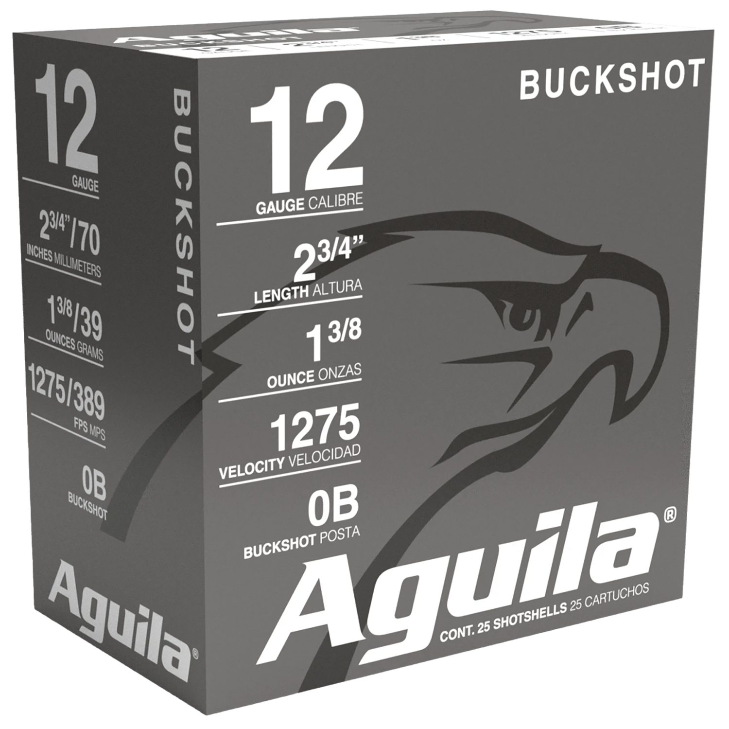 Aguila High Velocity Buckshot Shotshells 1C1200BA, 12 Gauge, 2-3/4", 1 3/8 oz, #0 Buck, 1275 fps, 25 Rds/Bx