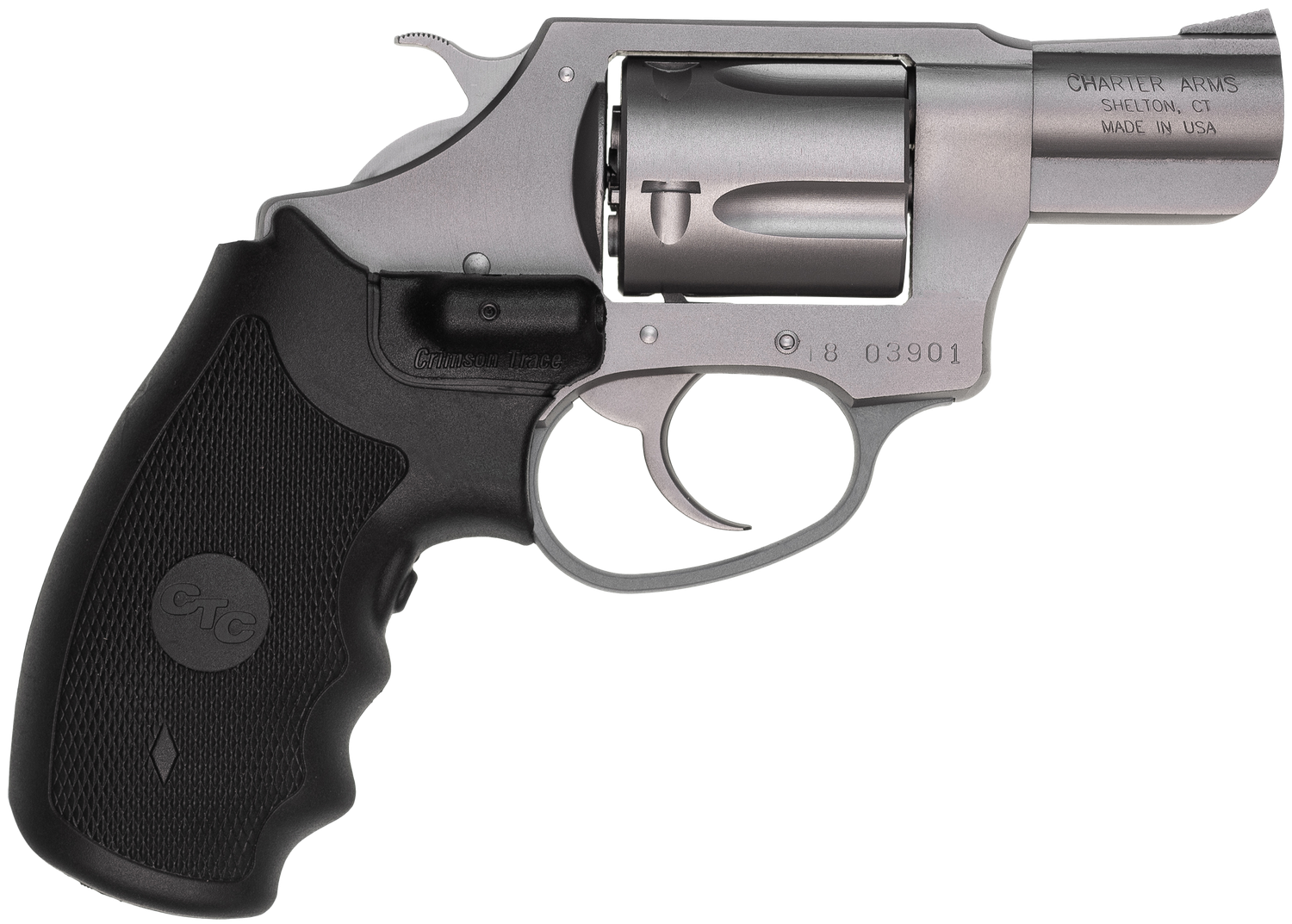 Charter Arms Undercover Revolver 73824, 38 Special, 2 in, Crimson Trace Laser Grips, Stainless Finish, 5 Rd
