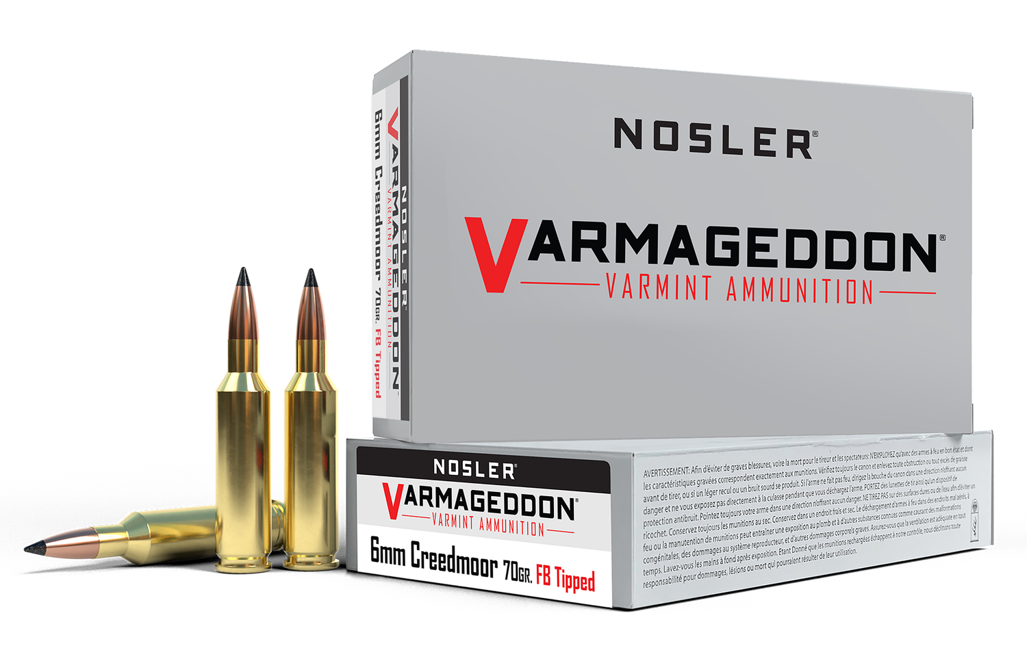 Nosler Varmageddon Rifle Ammunition 65172, 6mm Creedmoor, Flat Base Tipped, 70 gr, 3550 fps, 20 Rd/Bx