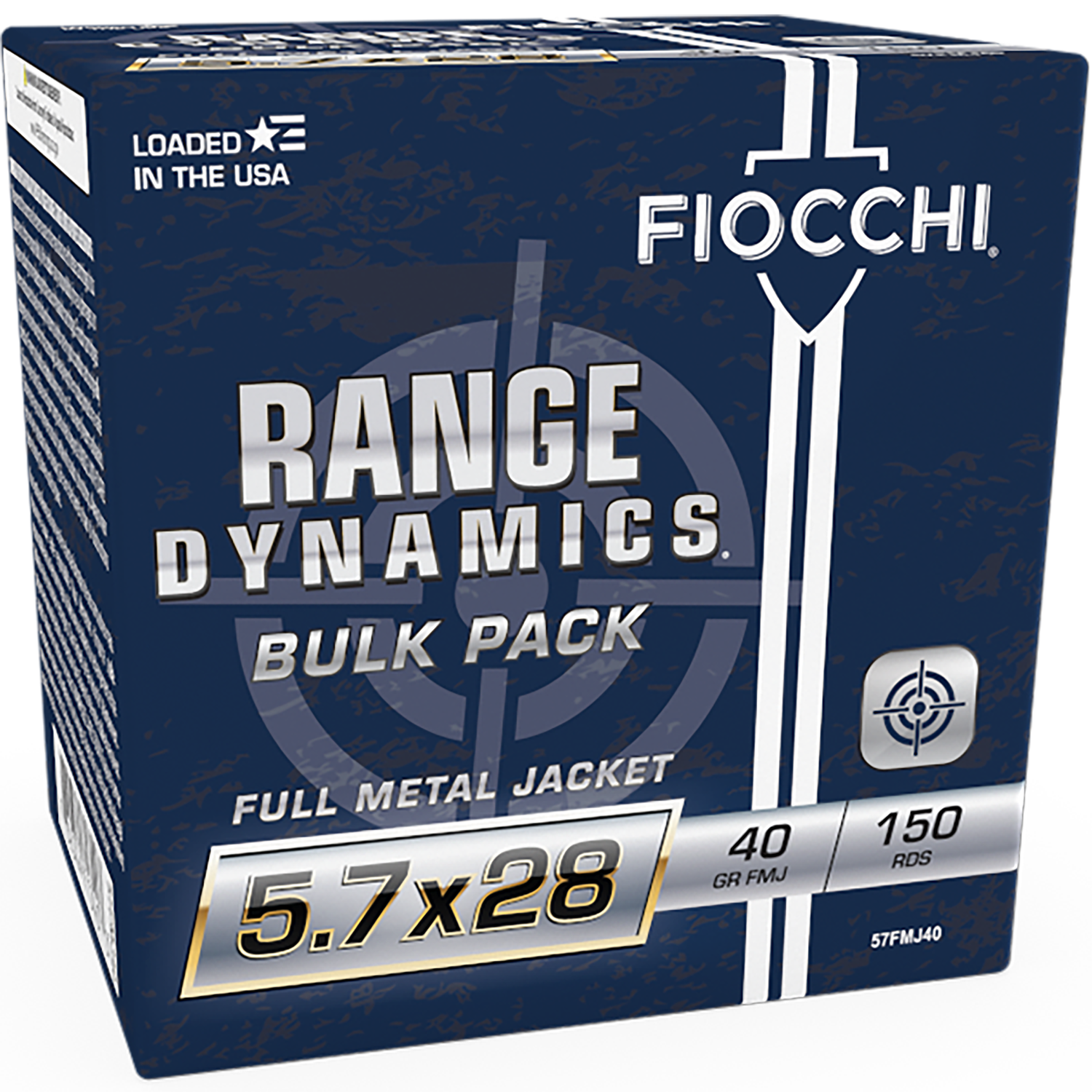 Fiocchi Range Dynamics Pistol Ammunition 57FMJ40, 5.7x28mm, Full Metal Jacket, 40 gr, 1700 fps, 150 Rd/Bx