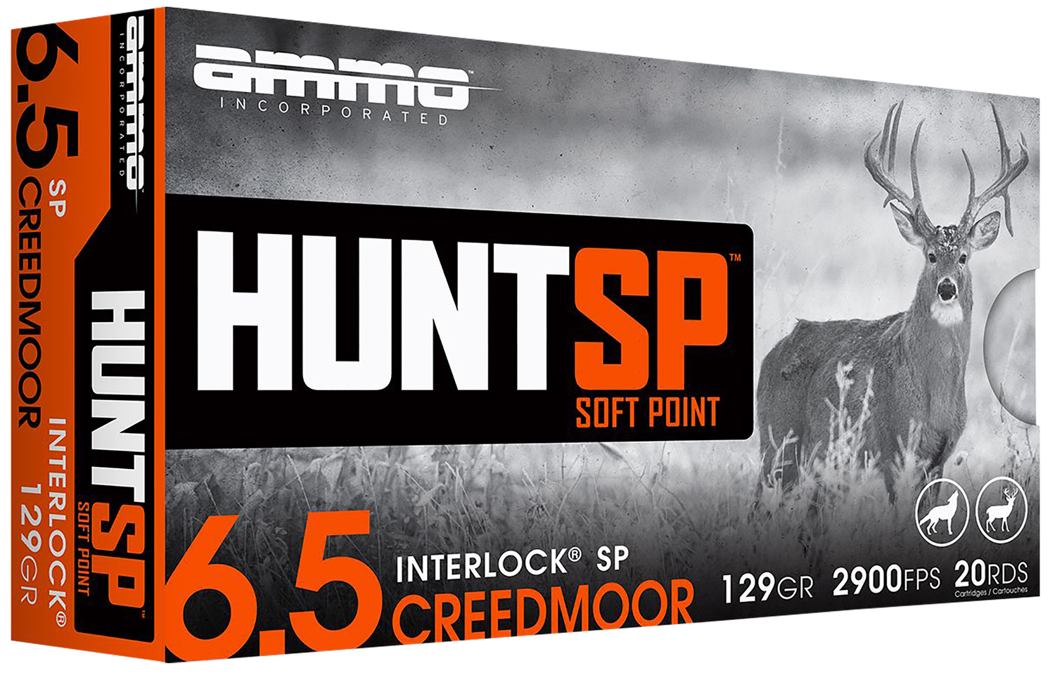 Ammo Inc Hunt Rifle Ammunition 65CM129SPA20, 6.5 Creedmoor, Soft Point, 129 gr, 2900 pfs, 20 Rd/Bx