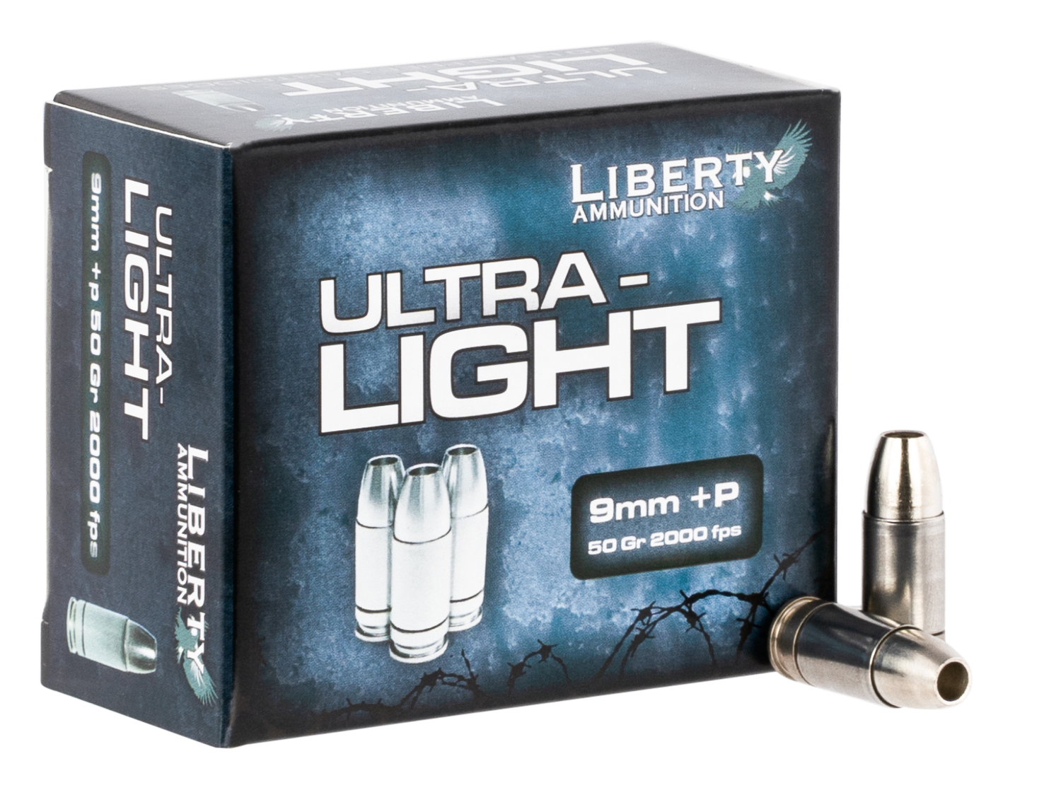 Liberty Ammunition Ultra-Light Protection Pistol Ammunition LAUL9052, 9mm Luger, Lead Free Fragmenting Hollow Point, 50  GR, 2040  fps, 20 Rd/bx