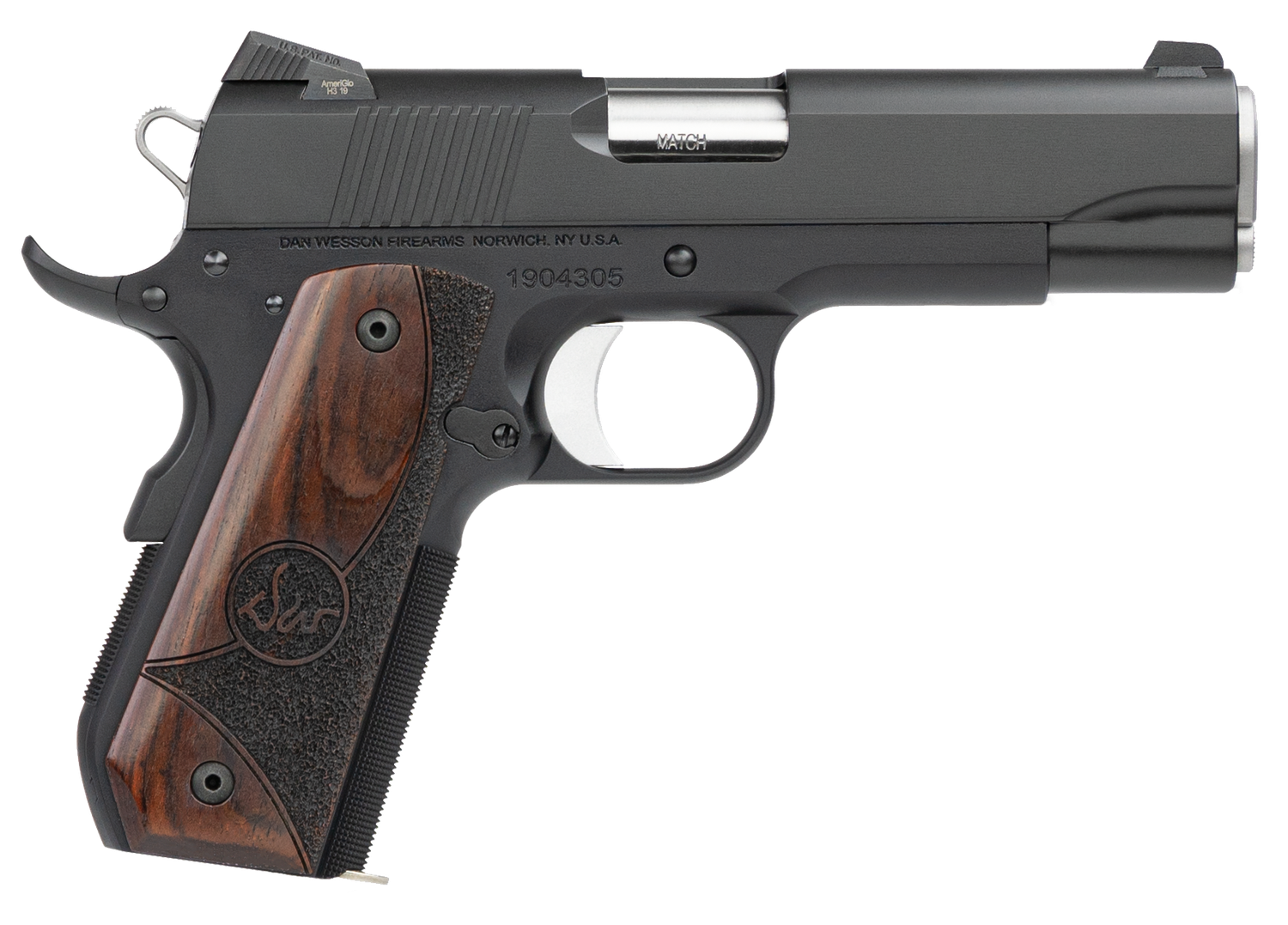 Dan Wesson Guardian Pistol 01829, 45 ACP, 4.25", Bobtail Frame, Wood Grips, Black Duty Finish, 8 Rds
