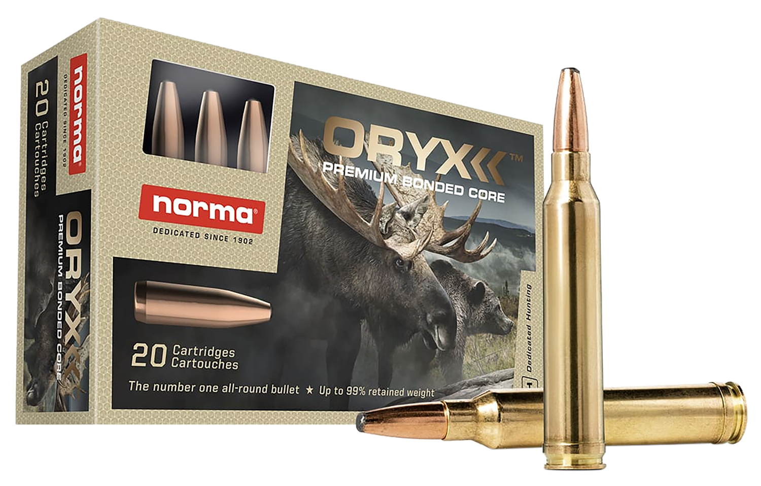 Norma Oryx Rifle Ammunition 20174732, 308 Win, 180 gr, 2952 fps, 20 Rd/Bx