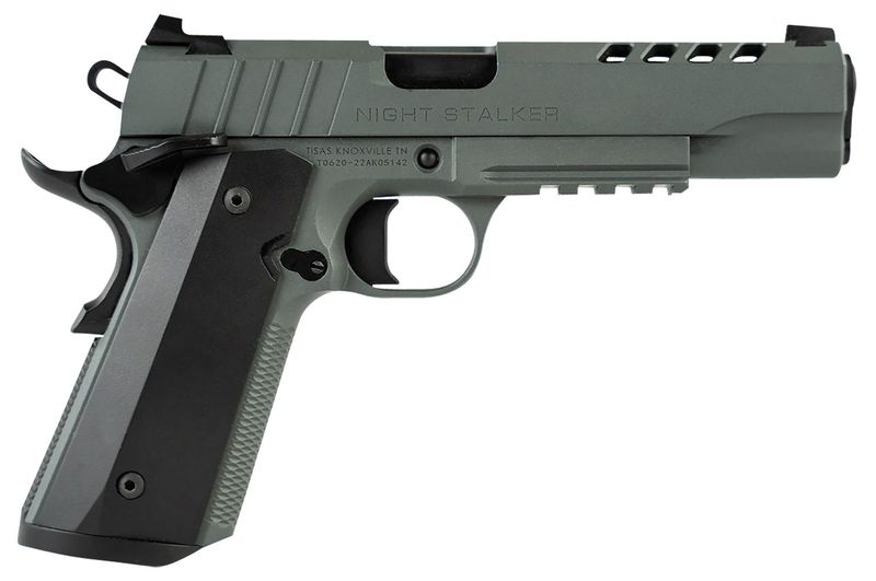 Tisas 1911 Night Stalker Pistol 10100512, 45 ACP, 5in, Black Anodized Aluminum, Platinum Grey Cerakote Finish, 8 Rds