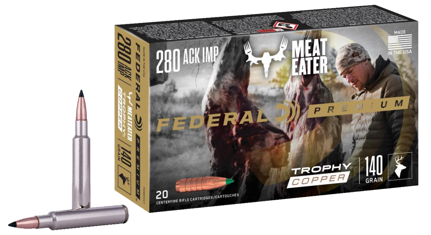 Federal Premium Trophy Copper Rifle Ammunition P280AITC1, 280 Ackley Improved, Trophy Copper, 140 GR, 2930 fps, 20 Rds/Bx