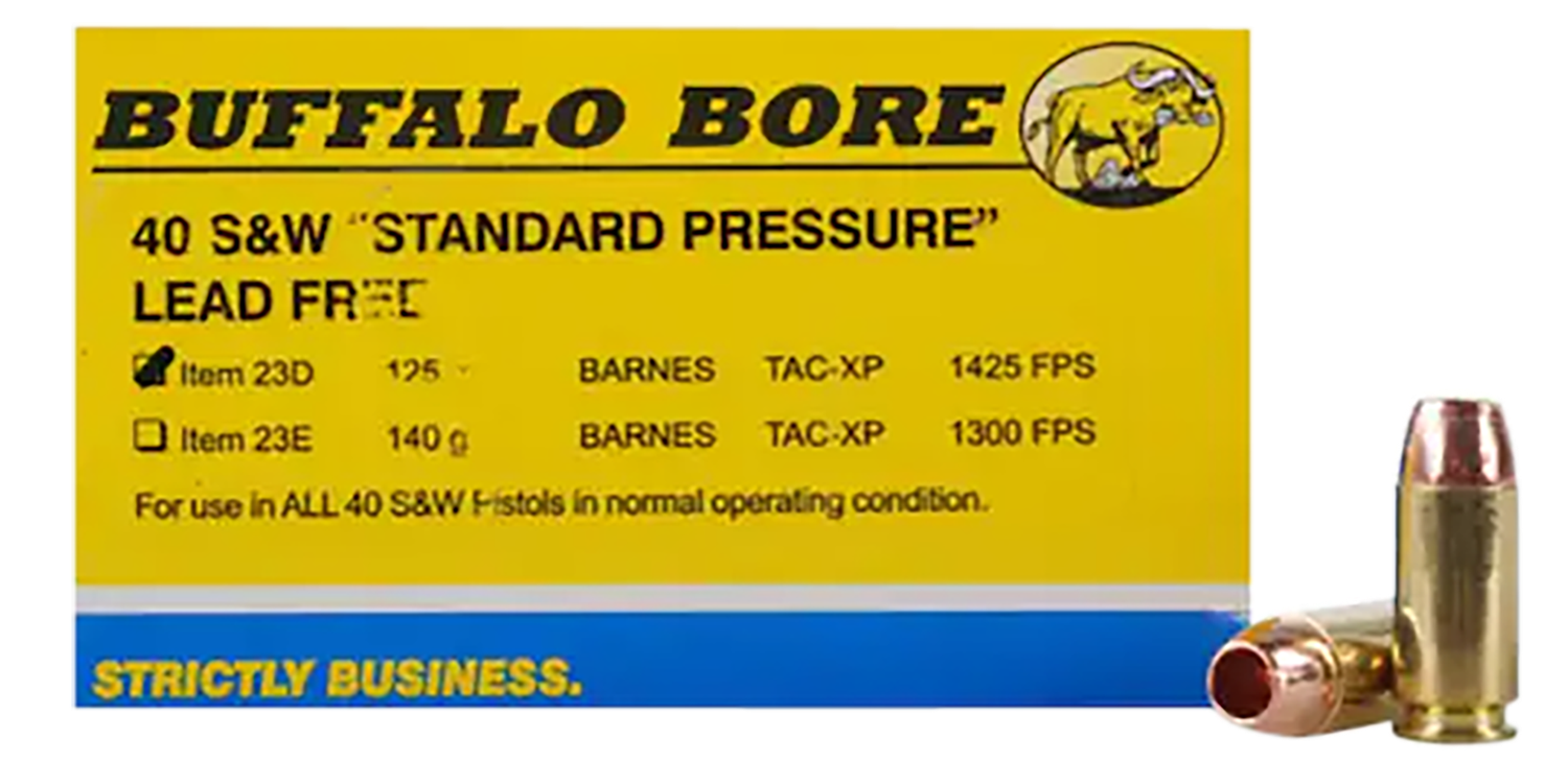 Buffalo Bore Lead-Free Pistol Ammunition 23D/20, 40 S&W, TAC-XP, 125 GR, 1425 fps, 20 Rd/Bx