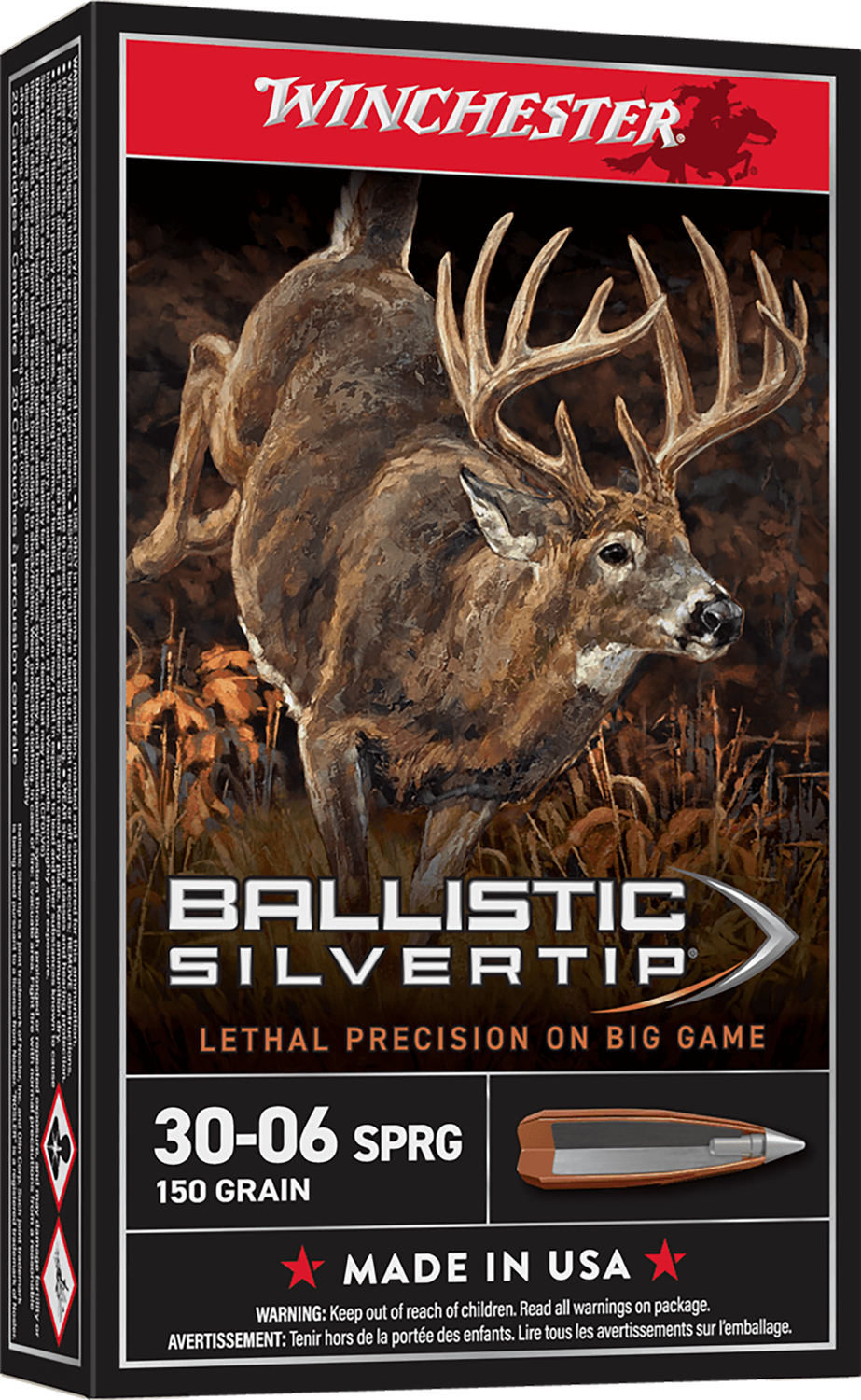 Winchester Supreme Rifle Ammunition SBST3006, 30-06 Springfield, Ballistic Silvertip, 150 GR, 2900 fps, 20 Rd/bx