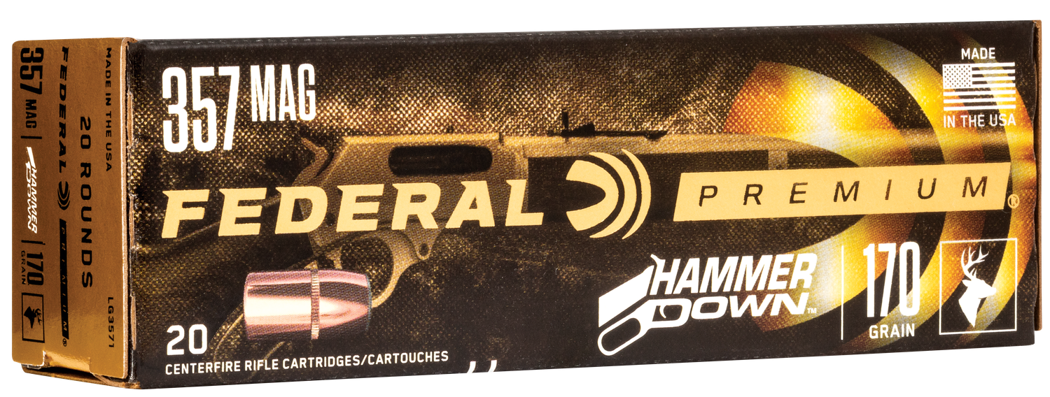 Federal HammerDown Rifle Ammunition LG3571, 357 Mag, Bonded Hollow Point, 170 gr, 1610 fps, 20 Rd/Bx