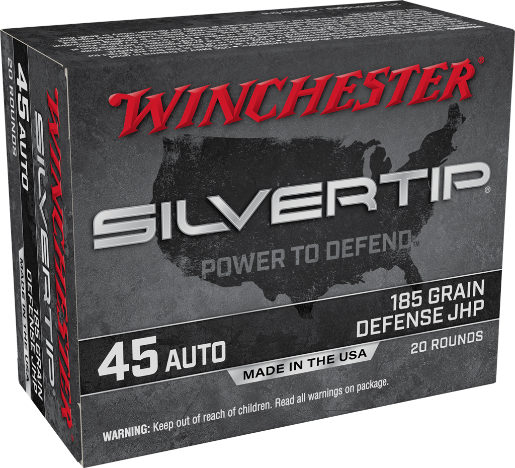 Winchester Silvertip Pistol Ammunition W45AST, 45 ACP, Silvertip, 185 GR, 1000 fps, 20 Rd/bx