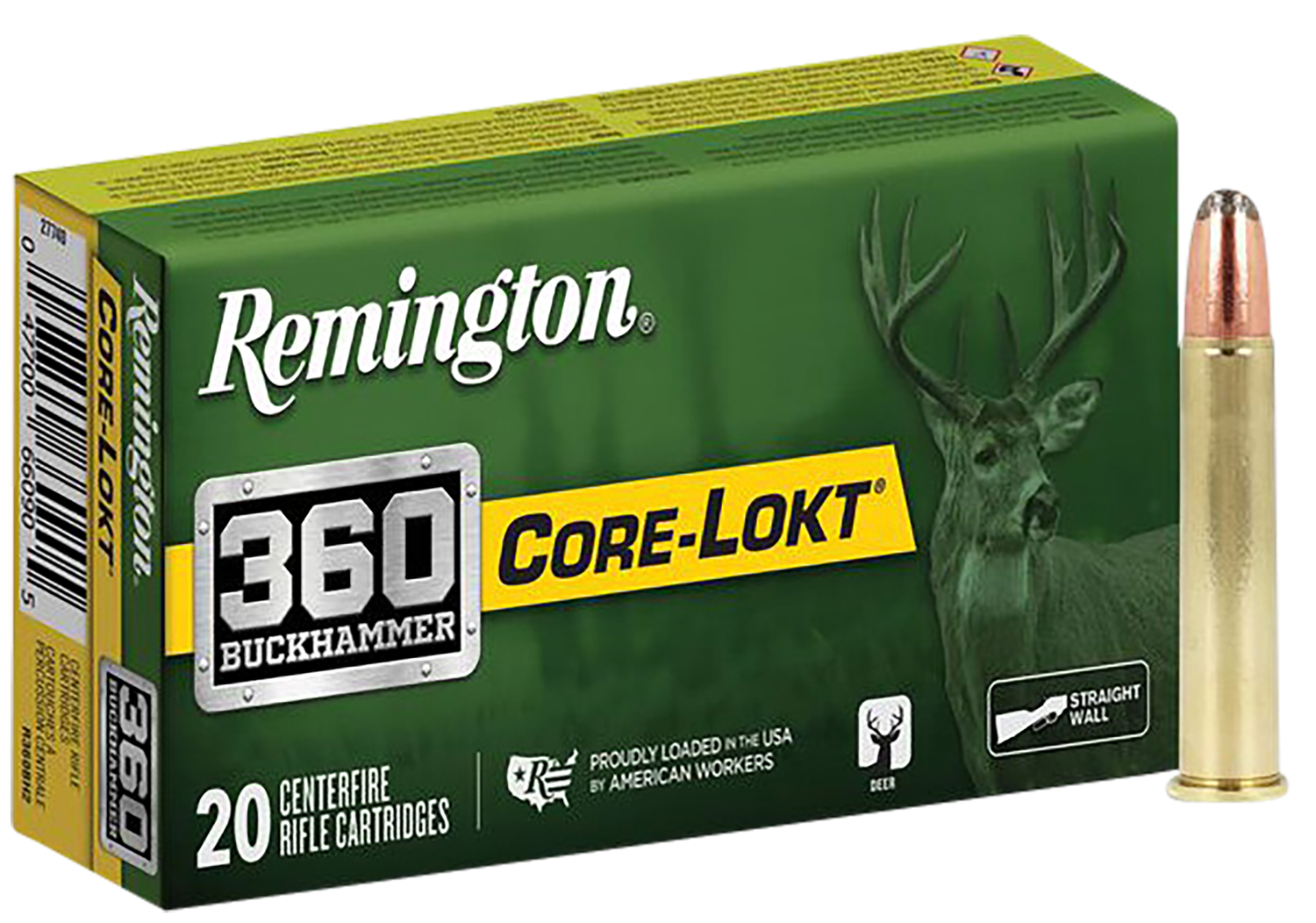 Remington Core-Lokt Rifle Ammunition R27743, 360 Buckhammer, Soft Point Core Lokt, 200 gr, 2200 fps, 20 Rd/Bx