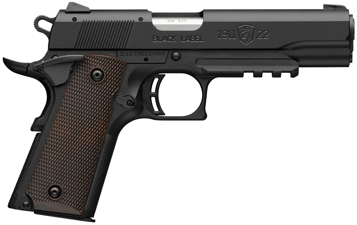 Browning 1911-22 Black Label Pistol 051065490, 22 LR, 4.25in, Brown Composite Grips, Matte Black Finish, 10 Rds