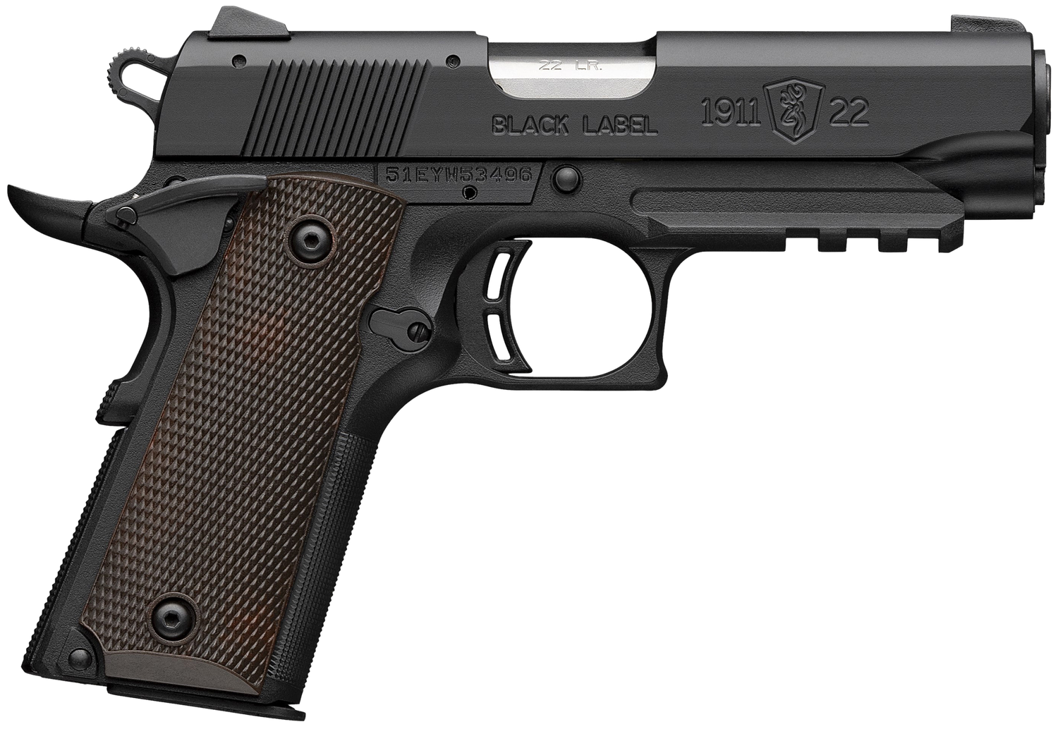 Browning 1911-22 Black Label Pistol 051066490, 22 LR, 3.63in, Brown Composite Grips, Matte Black Finish, 10 Rds