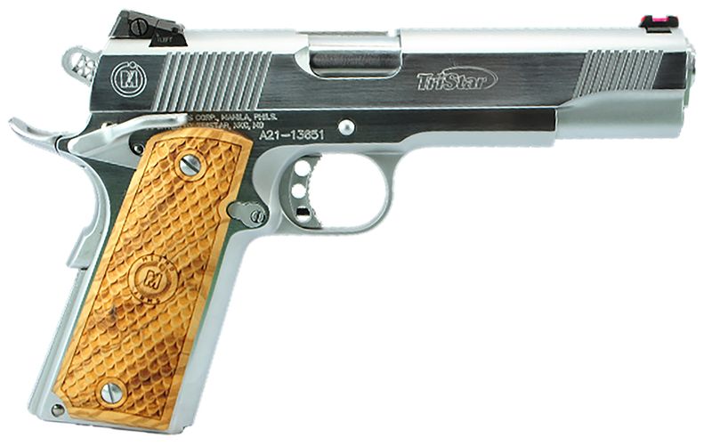 Tri-Star American Classic Trophy 1911 Pistol 85635, 45 ACP, 5in, Wood Grips, Chrome Finish, 8 Rds