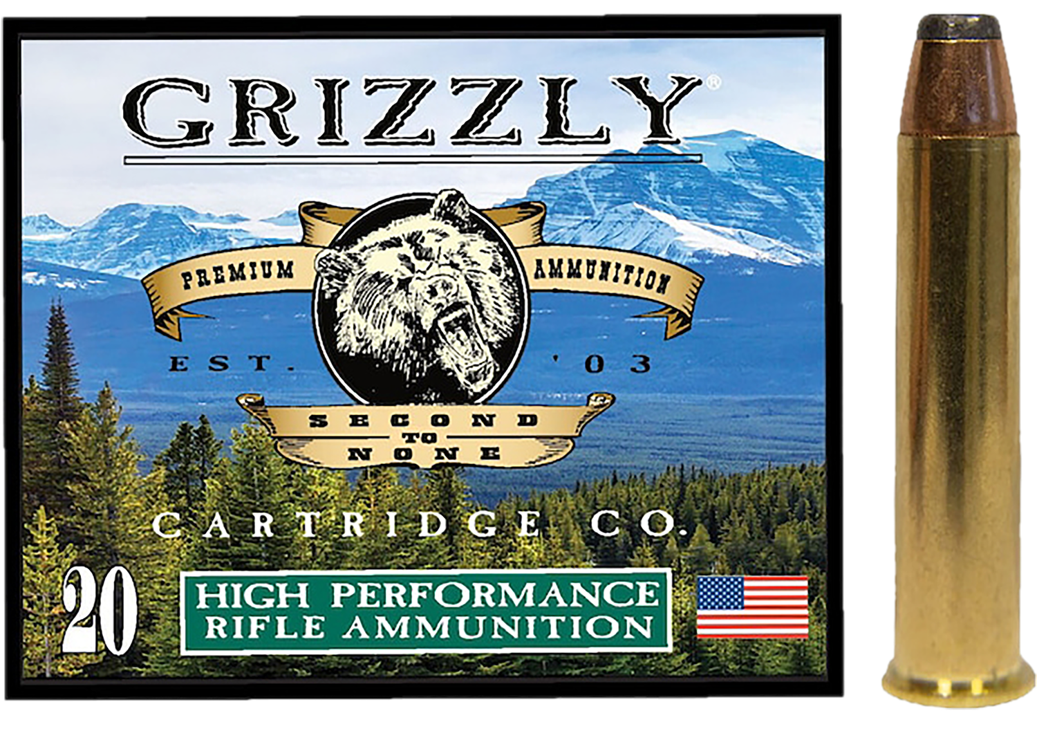 Grizzly Ammunition High Performance Rifle Ammunition GC45/70+P2, 45-70, Jacketed Hollow Point (JHP), 300 GR, 2400 fps, 20 Rd/bx