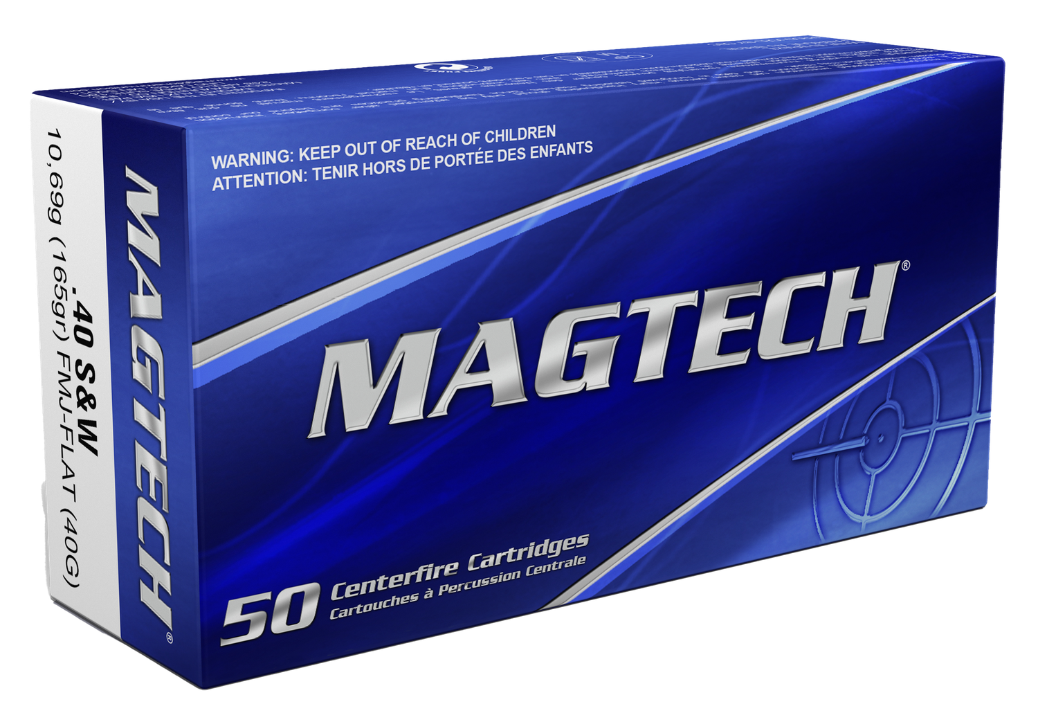 Magtech Sport HuntingPistol Ammunition 40G, 40 S&W, Full Metal Case (FMJ), 165 GR, 1050 fps, 50 Rd/bx