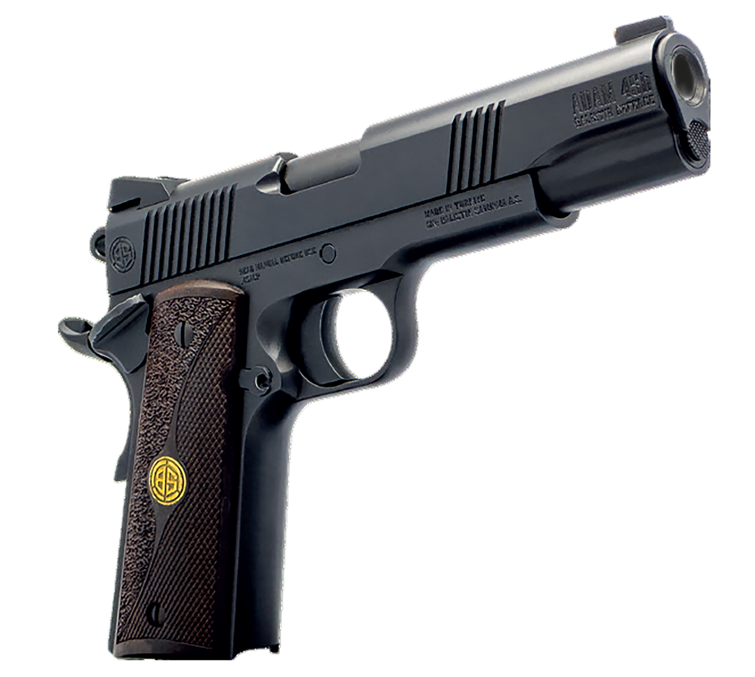 Dickinson 1911 Adam Pistol DCKSN45BB, 45 ACP, 5in, Wood Grips, Black Finish, 8 Rds