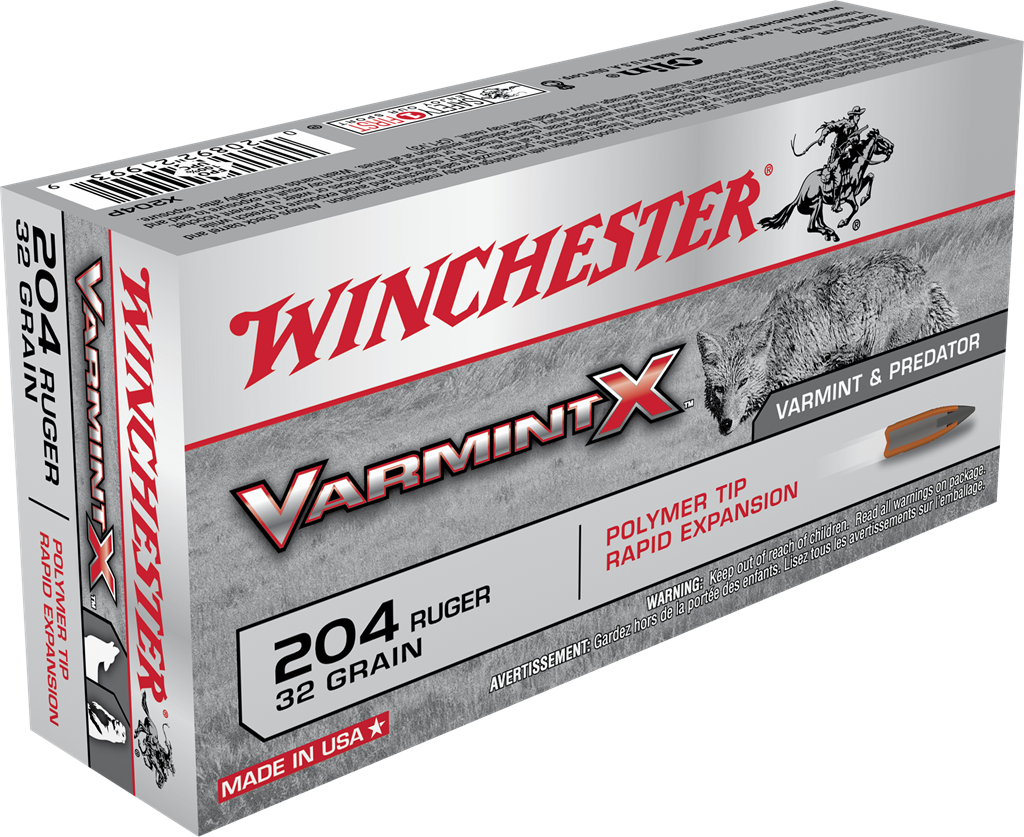 Winchester Varmint X Rifle Ammunition X204P, 204 Ruger, Polymer Tip, 32 GR, 20 Rd/bx