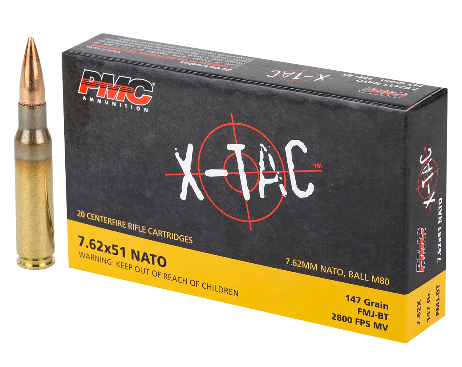 PMC Bronze Line Rifle Ammunition 762X, 7.62x51mm, Full Metal Jacket (FMJ), 147 GR, 2800 fps, 20 Rd/bx