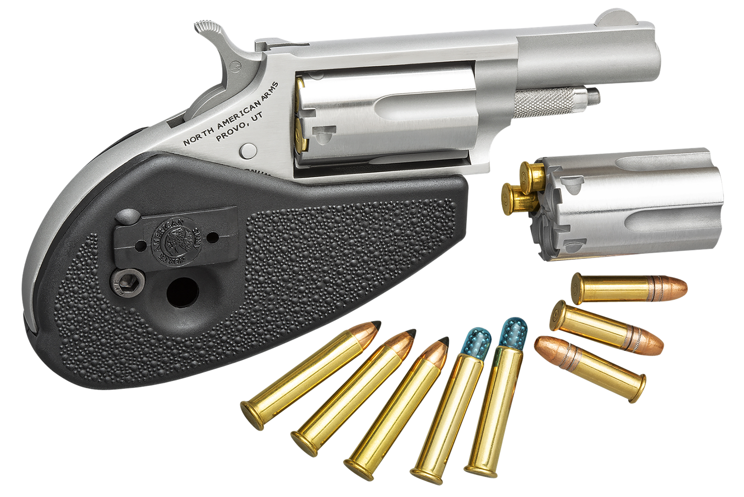 North American Mini-Revolver Combo HGMC, 22 LR / 22 WMR, 1 5/8", Black Holster Grip, Matte Stainless Finish, 5 Rd