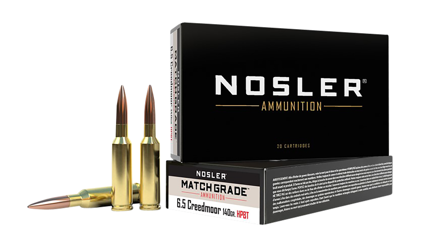 Nosler Rifle Ammunition 43455, 6.5 Creedmoor, Hollow Point (HP), 140 GR, 2550 fps, 20 Rd/Bx