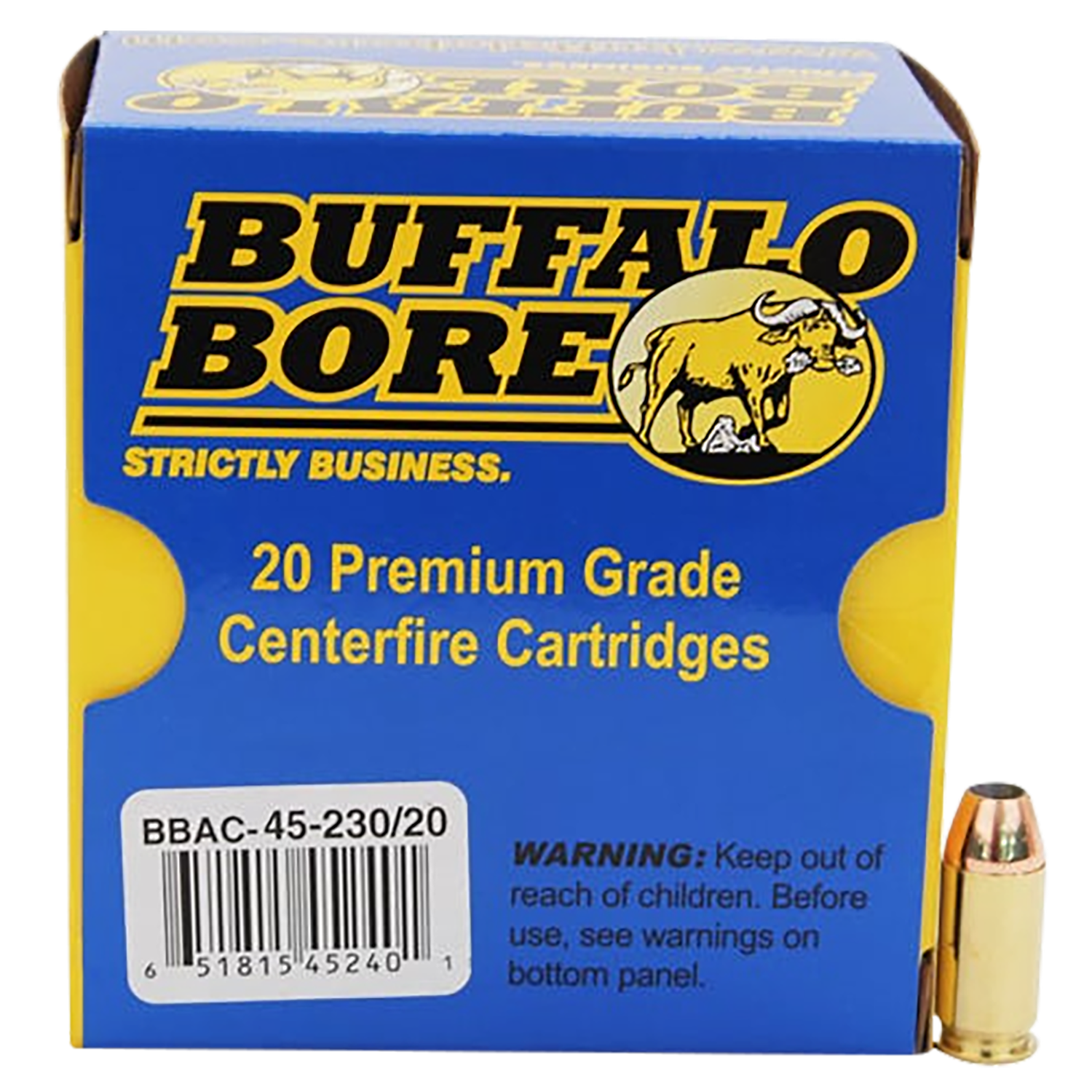 Buffalo Bore Handgun Ammunition 45-230/20, 45 ACP +P, Jacketed Hollow Point (JHP), 230 GR, 950 fps, 20 Rd/Bx