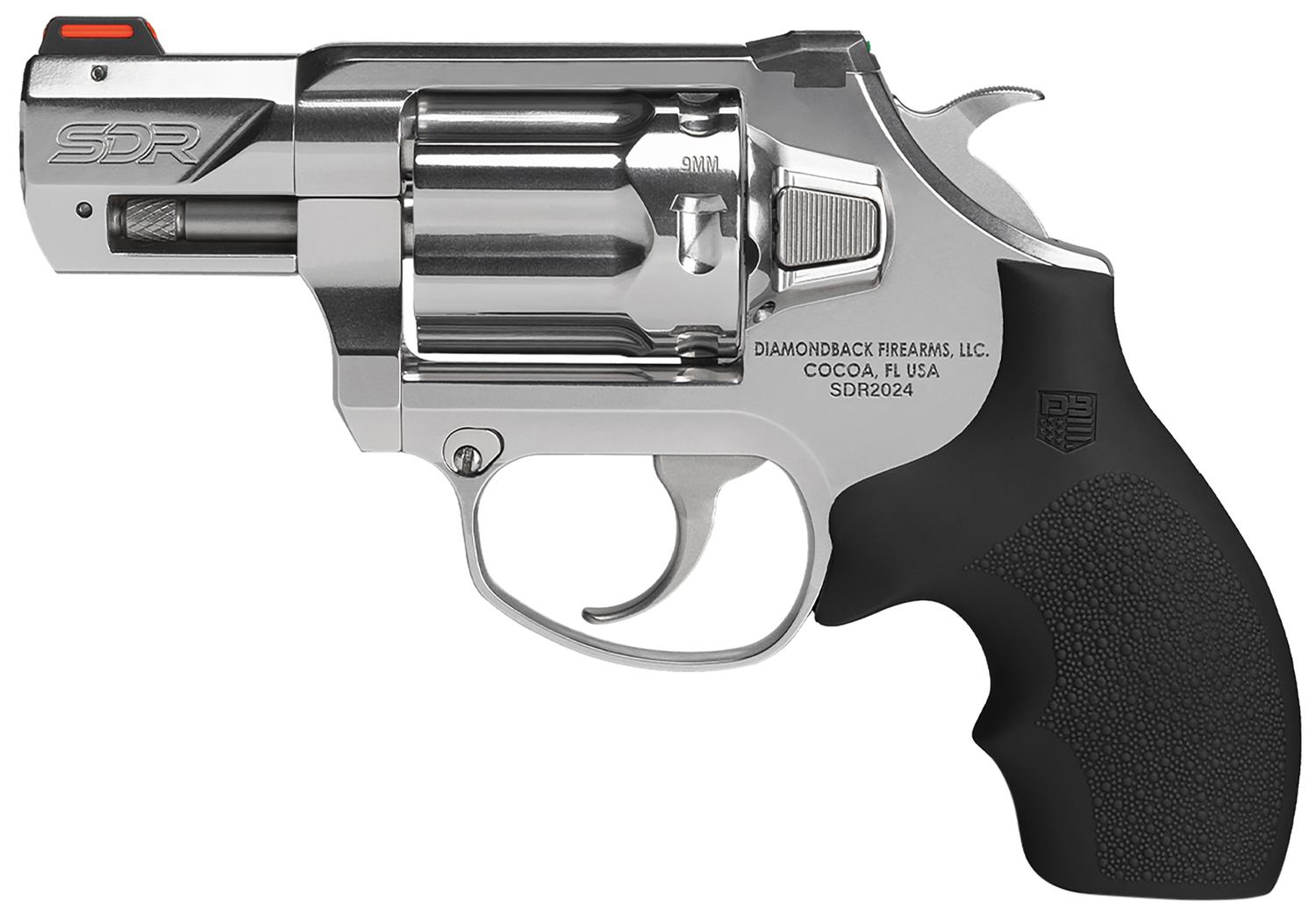 Diamondback SDR Revolver DB0700P701, 9mm, 2", Black Hogue Rubber Grips, Stainless Steel Finish, 6 Rds