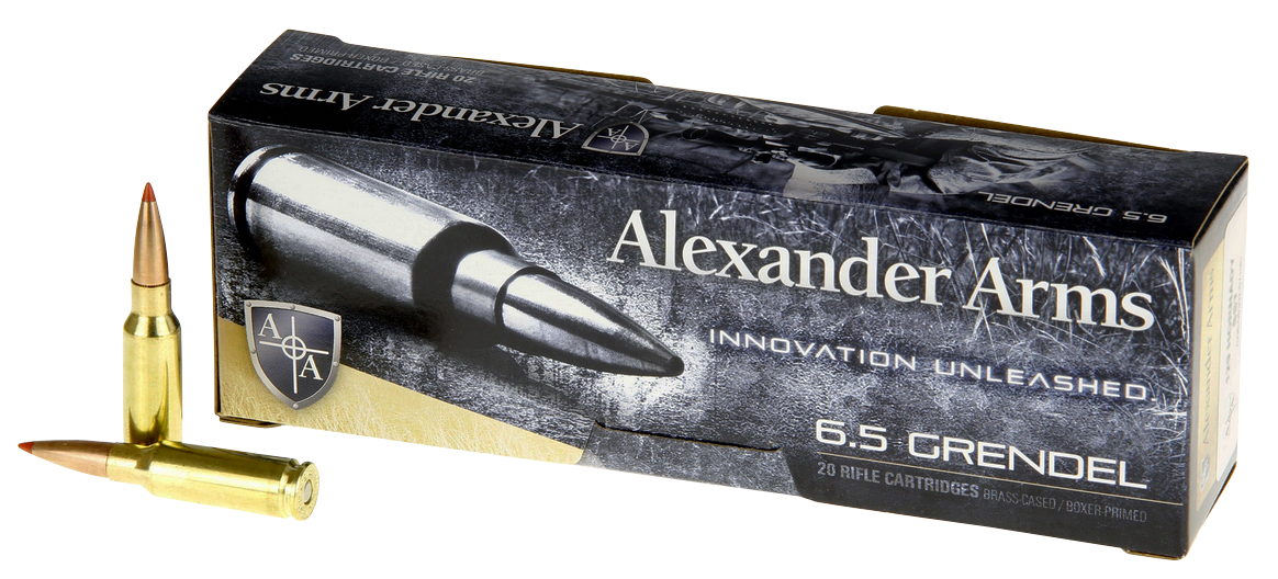 Alexander Arms Rifle Ammunition AG129SSTBOX, 6.5 Grendel, Hornady Super Shot Ballistic Tip, 129 gr, 2310 fps, 20 Rd/Bx