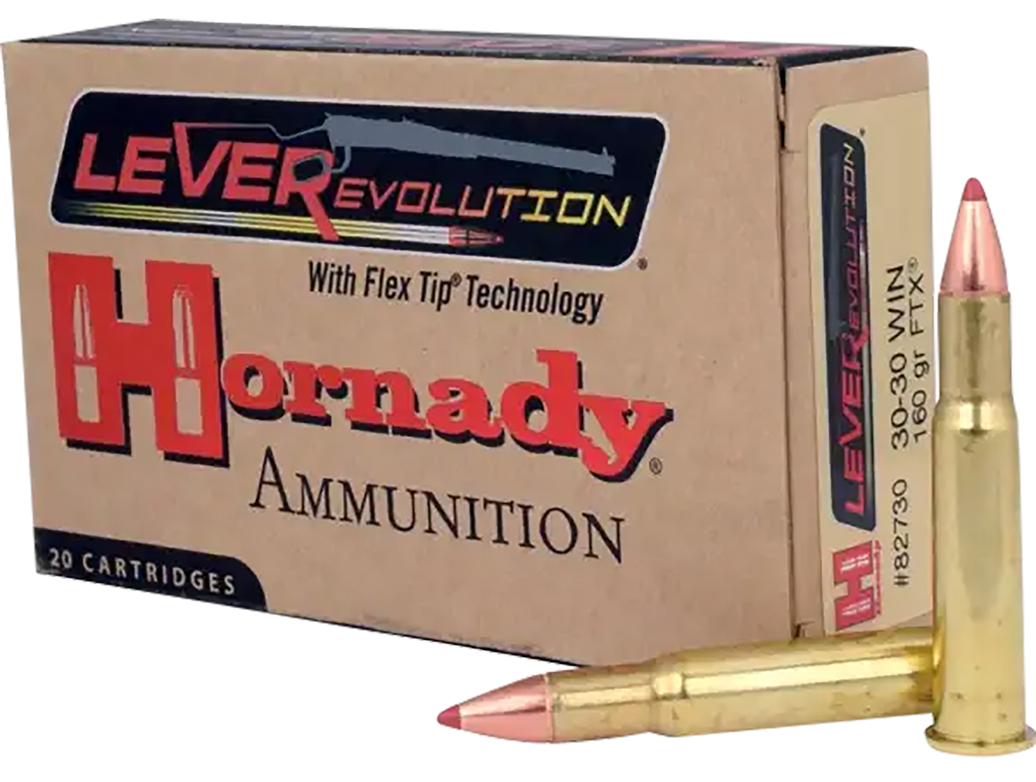 Hornady LeveRevolution Rifle Ammunition 82730, 30-30 Winchester, Flex Tip, 160 GR, 2400 fps, 20 Rd/bx