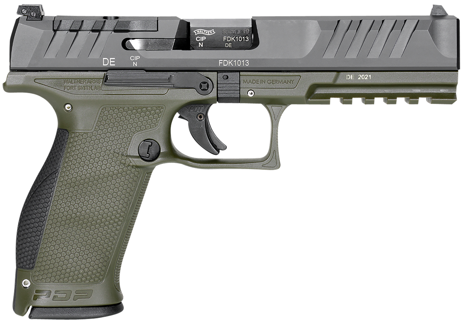 Walther PDP Optic Ready Pistol 2858398, 9mm Luger, 5", Duty Textured Black Polymer Grips, Green Finish, 18 Rds