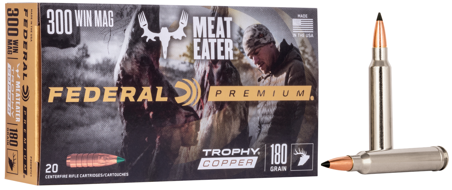 Federal Premium Vital-Shok Rifle Ammunition P300WTC1, 300 Winchester Magnum, Trophy Copper, 180 GR, 2960 fps, 20 Rd/bx