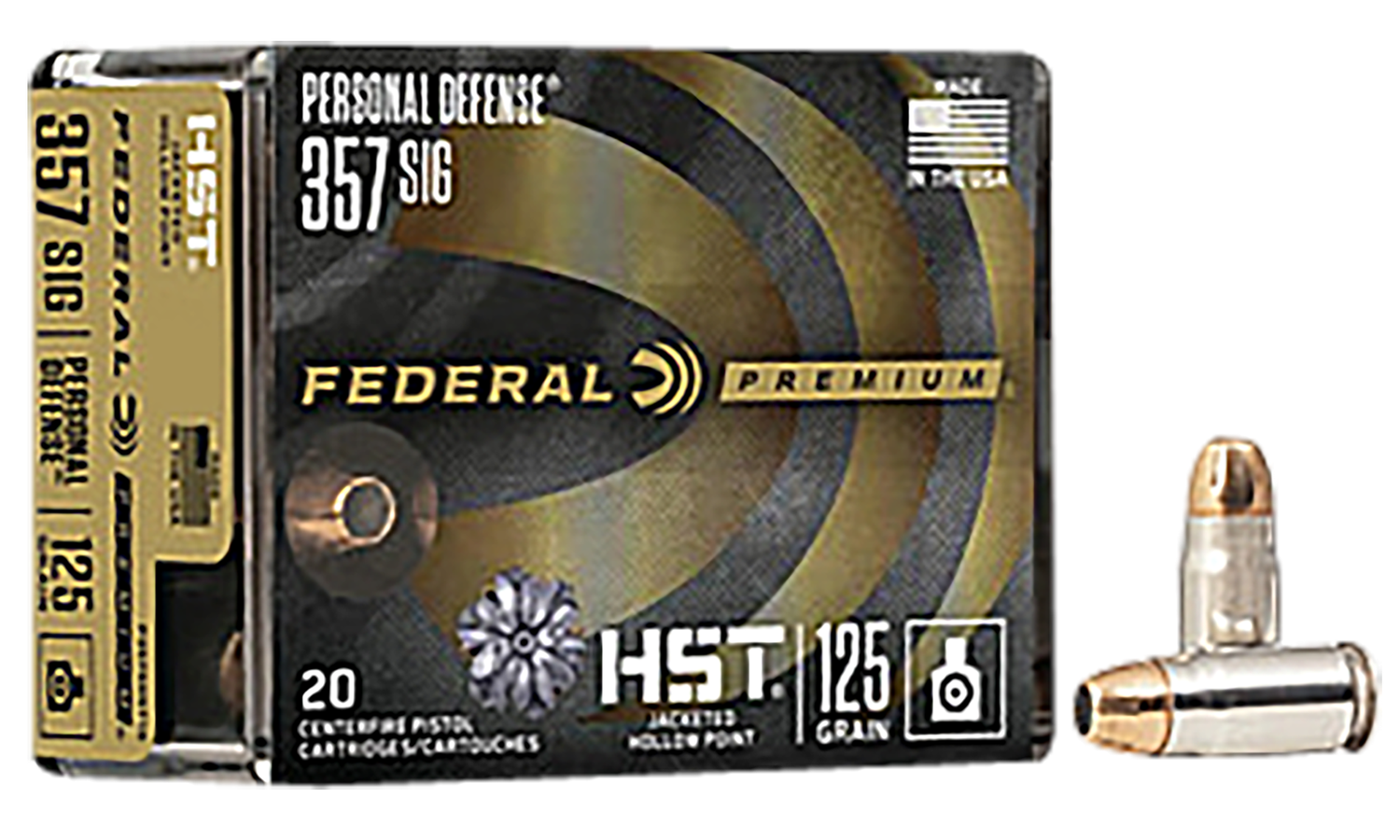 Federal Cartridge Pistol Ammunition P357SHST1S, 357 Sig, HST Jacketed Hollow Point, 125 gr, 1360 fps, 20 Rd/Bx