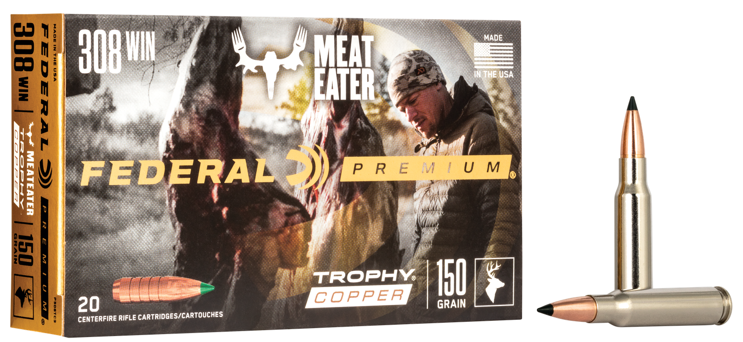 Federal Vital-Shok Rifle Ammunition P308TC3, 308 Winchester (7.62 NATO), Trophy Copper, 150 GR, 2820 fps, 20 Rd/bx