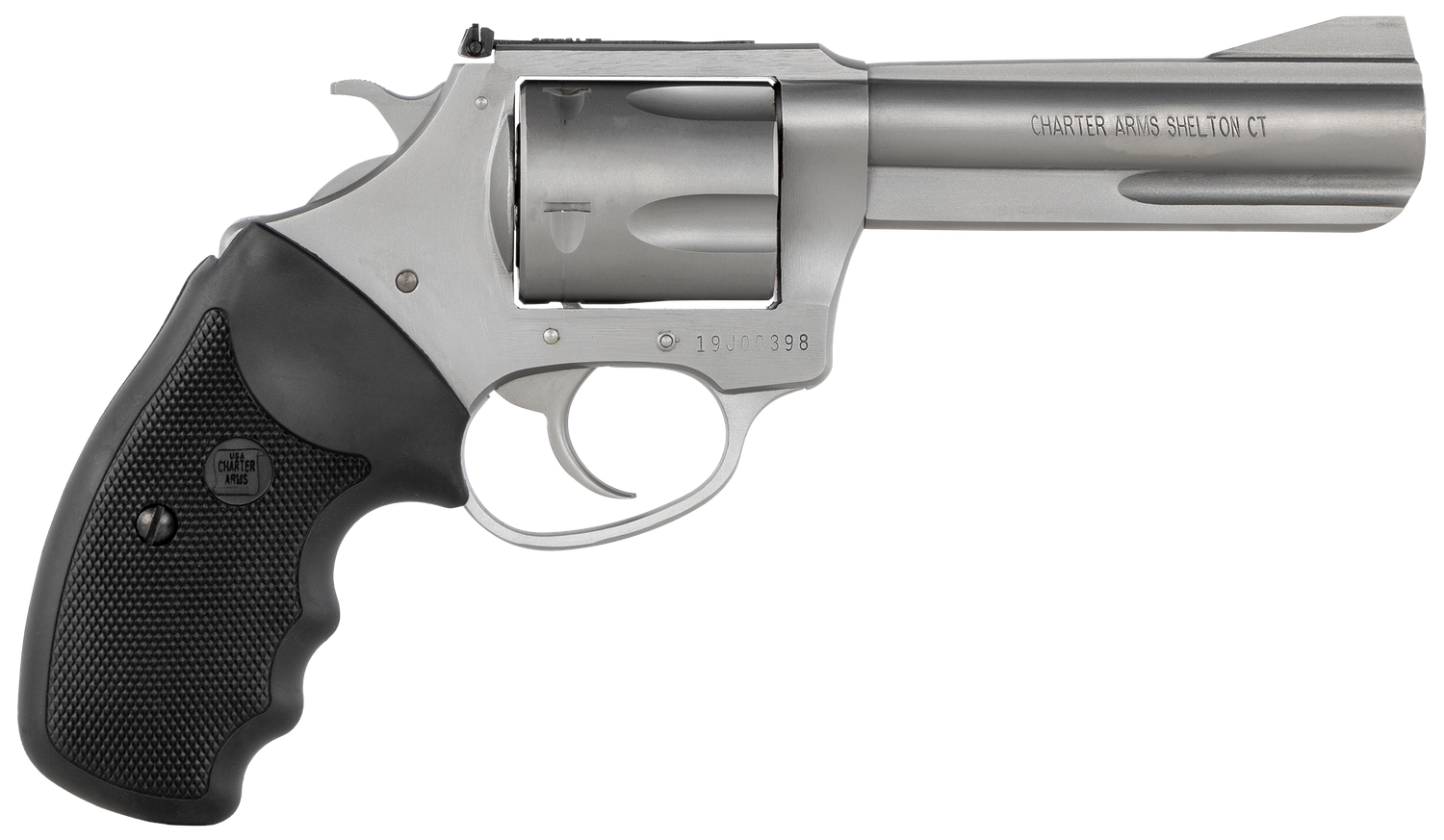 Charter Arms Pitbull Single/Double Action Revolver 79942, 9mm, 4.2", Black Rubber Grips, Stainless Finish, 5 Rds