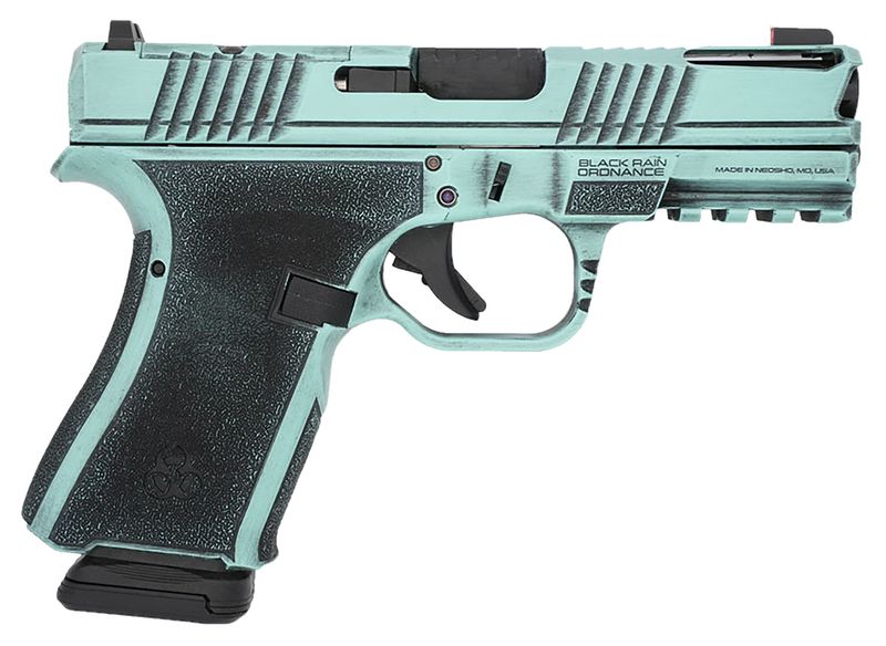 Black Rain Ordnance Frontline+ Optic Ready Pistol FLP9MMTBB, 9mm Luger, 4in, Black Polymer, Robin's Egg Blue Battleworn Finish, 15 Rds