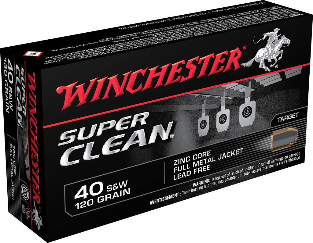 Winchester Super Clean Pistol Ammunition W40SWLF, 40 S&W, Full Metal Jacket, 120 GR, 1250 fps, 50 Rd/Bx
