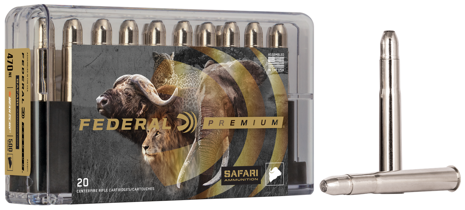 Federal Premium Cape-Shok Rifle Ammunition P470T1, 470 Nitro Express, Trophy Bonded Bear Claw, 500 GR, 2150 fps, 20 Rd/bx