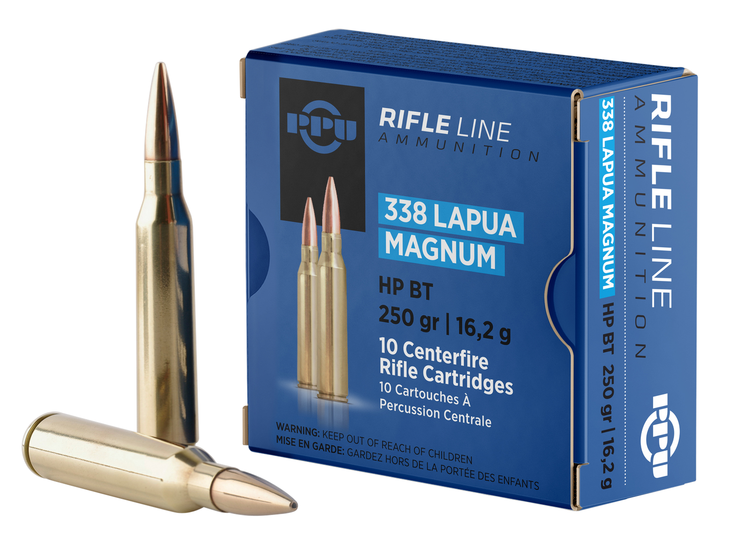 Prvi Partizan Rifle Ammunition PP338H, 338 Lapua Mag, Hollow Point Boat Tail, 250 gr, 2995 fps, 10 Rd/Bx