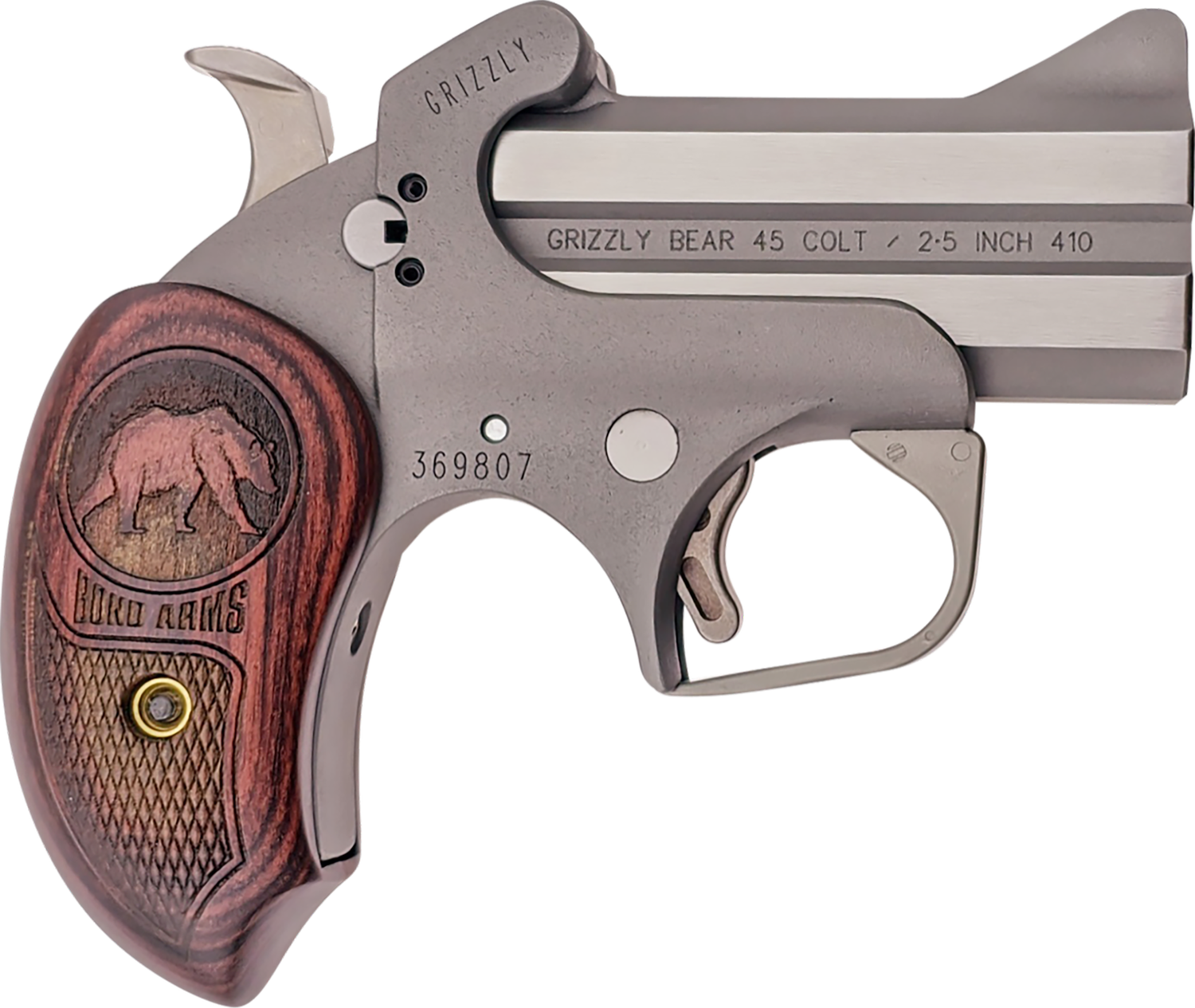 Bond Arms Grizzly Pistol BAGR, 45 Colt / 410 Gauge, 3", Rosewood Grips, Stainless Finish, 2 Rds